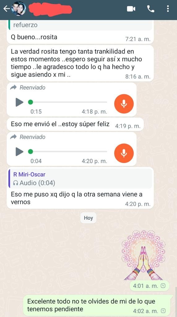 Captura de testimonio de WhatsApp de Carmen