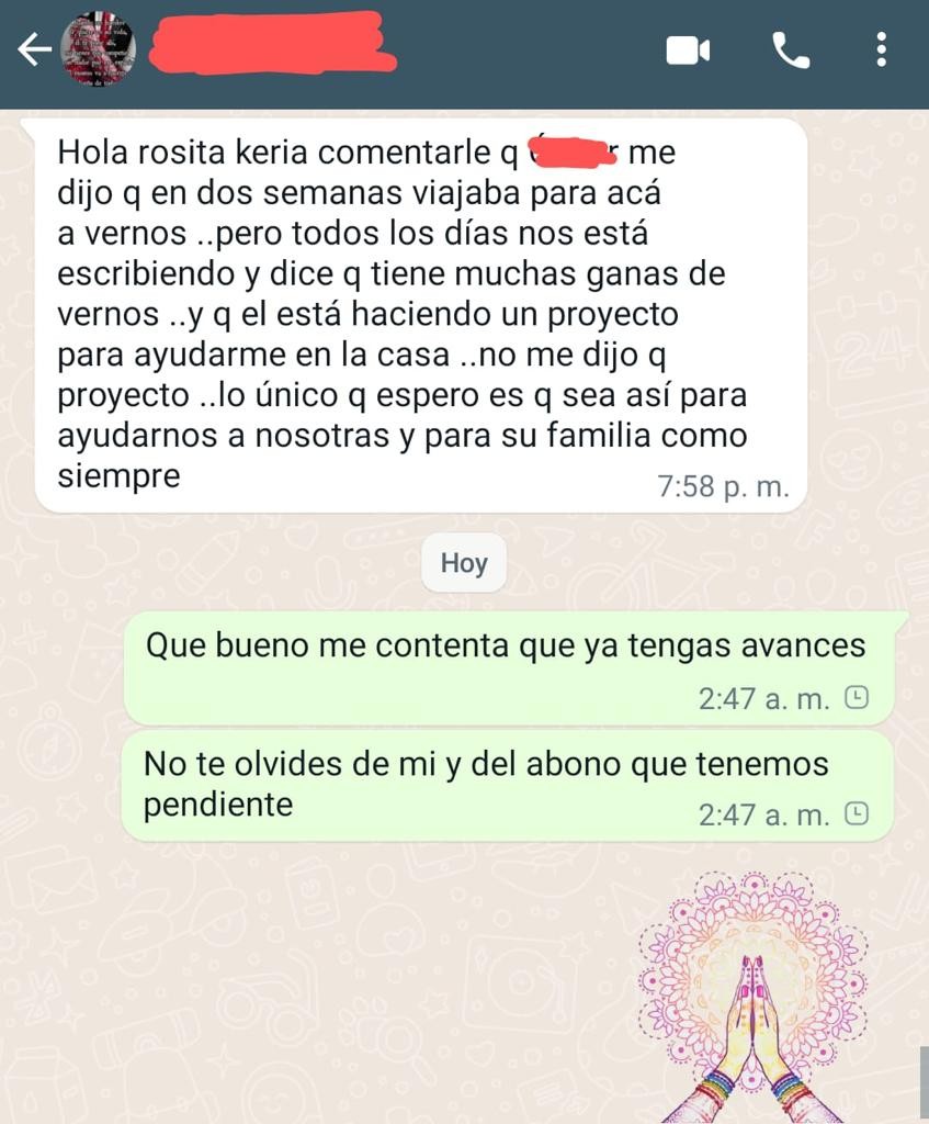 Captura de testimonio de WhatsApp de Elena